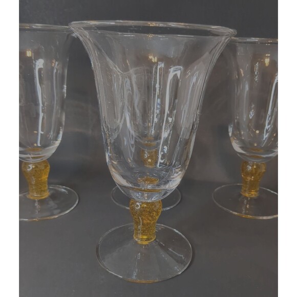 4  Vintage Hand Blown Wine w/Yellow  Bubble Glass Stem  7.5” Tall X 4.5”Wide - Picture 9 of 15